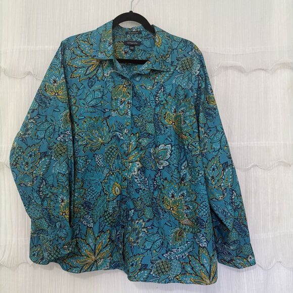 Lands End Long Sleeve Button Up 24W Turquoise Blue Supima Cotton No Iron Preppy - Picture 1 of 5
